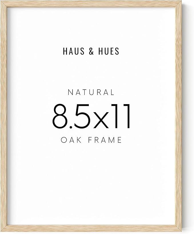 HAUS AND HUES Beige Oak Wood 8.5x11 Picture Frame - Modern Wood Wall Art Display - Lightweight 12x16 Frame for Certificates, Art Prints, Photos, Posters - Ready-to-Hang Vertically & Horizontally