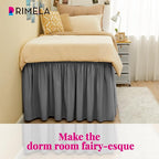 RIMELA Dorm Bed Skirt Twin XL 22 Inch Drop, Extra Long Wrap Around Elastic Bed Skirts Easy to Put On Twin Size Dust Ruffle, Grey Bedskirt for Adjustable Bed Base Solid Silky Fabric Machine Washable