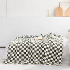 LOMAO Throw Blankets Flannel Blanket with Checkerboard Grid Pattern Soft Throw Blanket for Couch, Bed, Sofa Luxurious Warm and Cozy for All Seasons (Dark Olive, 90"x110")