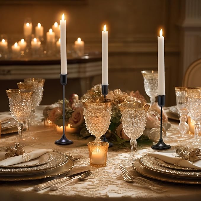 Candlestick Holders, Taper Candle Holders Set of 6, Black Candle Sticks Holder Decor Candelabra for Table Centerpiece, Fireplace Mantel & Housewarming Décor with Gift Box
