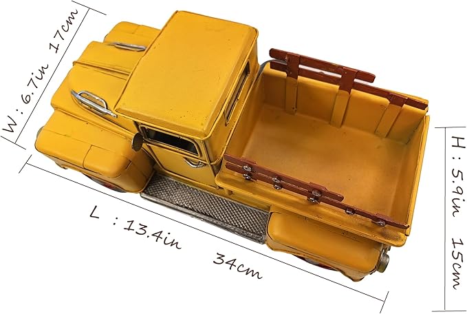 Berfutall-13'' Iron Classic Yellow Truck Pick-up Model Collectible Vehicle Decoration, Metal Truck Christmas Decor ，Unique Blend of Vintage, Rustic, Farmhouse Truck Decor for Table Top Decor. (E)