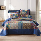 Cotton Bedspread Quilt Sets Reversible Bedding Coverlet Sets 3 Pieces Patchwork Blue Vintage Floral Paisley Bedspread, King Size
