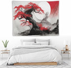 Cherry Blossoms Tapestry,Japanese Red Landscape Asian Watercolor Abstract Art Tapestry,Japanese Wall Tapestry, Nature Landscape Tapestries for Bedroom Living Room Decor 80"x60"