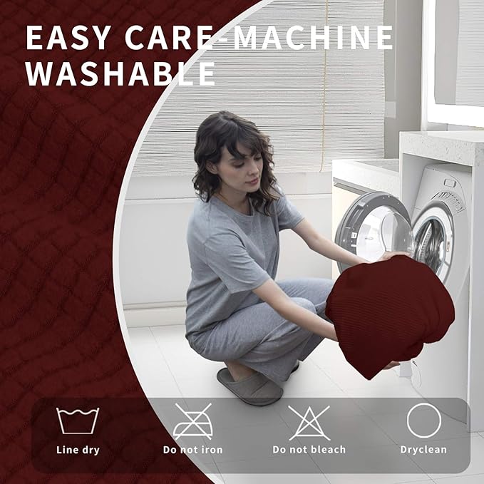 Easy-Going 4 Pieces Oversized Recliner Stretch Sofa Slipcover Sofa Cover Furniture Protector Couch Soft with Elastic Bottom Polyester Spandex Jacquard Fabric Small Checks Wine,X-Large