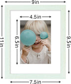 Vittanly 8x10 Picture Frames Set of 9, Shatter Resistant Plexiglass, Display 5x7 Pictures with Mat or 8x10 without Mat, Photo Frames for Wall or Tabletop, Engineered Wood, Vintage Green