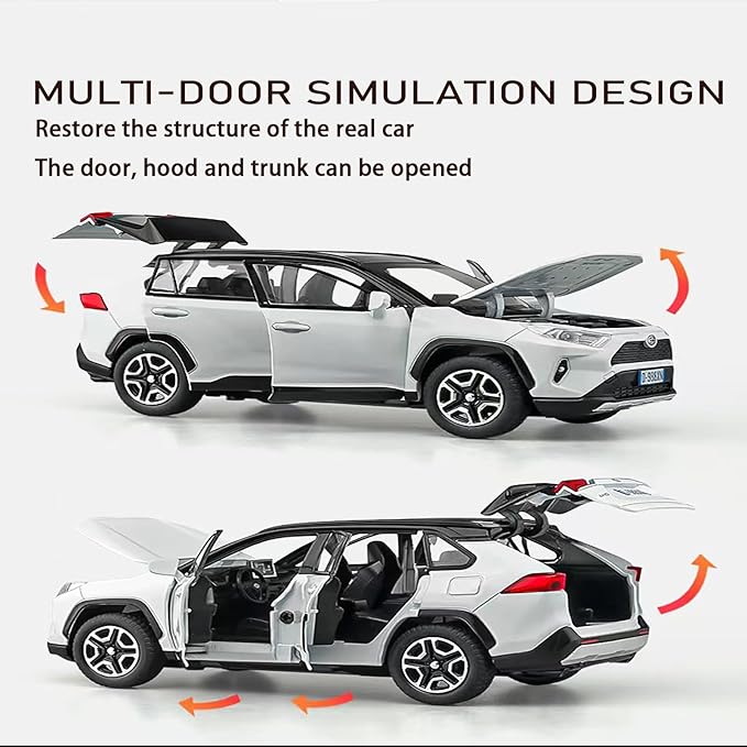 Model Car Compatible 1/32 RAV4 Toy Car Alloy Diecast Collectible Model with Light and Sound Toy Vehicle for Boys Kids Toddler Gift White Car