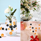 200 PCS Black Orange Vase Fillers, Pearls Bead for Centerpieces Vases, 10/14/20 MM No Hole Beads, Fake Pearls for Wedding Birthday Anniversary Theme Party Table Centerpieces Decor