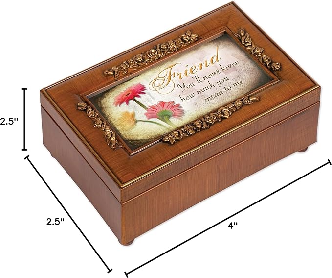 Cottage Garden Friend Woodgrain Embossed Petite Rose Music Box Plays What Friends are for