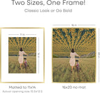 Homeforia 16 x 20 Picture Frame Gold, High End Metal 16x20 Poster Frames with Mat 11x14 Photo, 16 x 20 Gold Frame Matted to 11 by 14 Print, 20x16 Thin Hanging Frame, Tempered Glass, Wall Kit, Set of 1