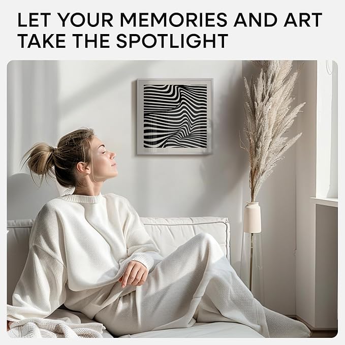 Homeforia 12x12 Silver Frame, High End Metal 12 x 12 Square Picture Frame with Mat 10 x 10 Photo, 12x12 Poster Frames Matted to 10x10 Print, 12 by 12 Hanging Frames, Tempered Glass, Wall Kit, Set of 1