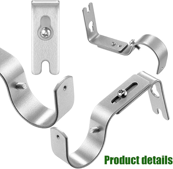 Frienda 12 Pcs Curtain Rod Brackets Adjustable Holder Wall for 1 Inch Diameter Curtain Rod General Bracket Hooks with Screws (Matt Silver)