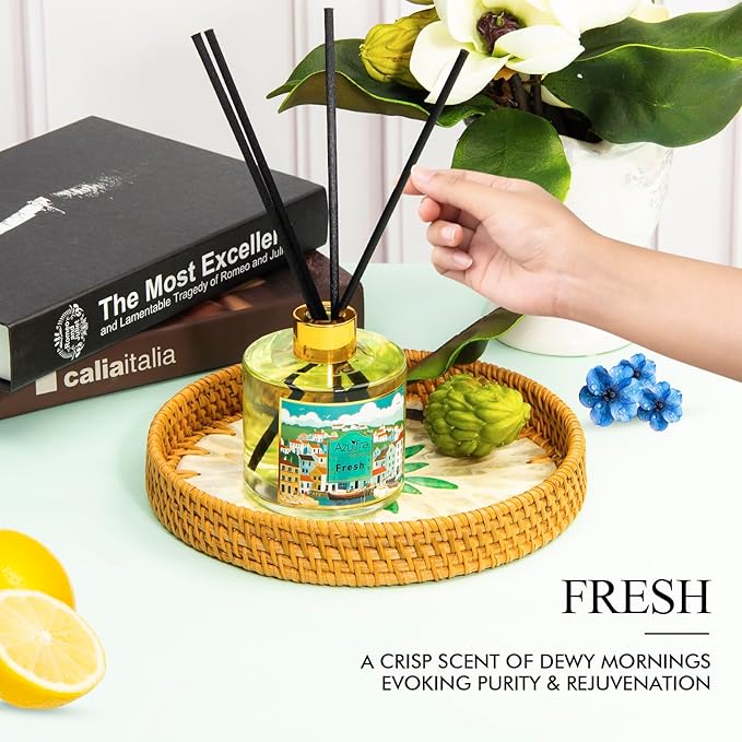 Reed Diffuser Set, 6.7oz(200ml) Fresh Scented Diffuser for Home with 6 Sticks,Home Fragrance Scent Essential Oil Stick Diffuser for Bathroom Shelf Decor