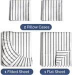 Twin XL Sheets Set 4 Piece - Includes 2 Pillowcases - Bed Sheets Twin XL - Soft Hotel Luxury Bedding - Cooling, Comfy & Breathable - 1 Flat & 1 Fitted & 2 Pillowcases w/ Deep Pockets - Grey Stripes