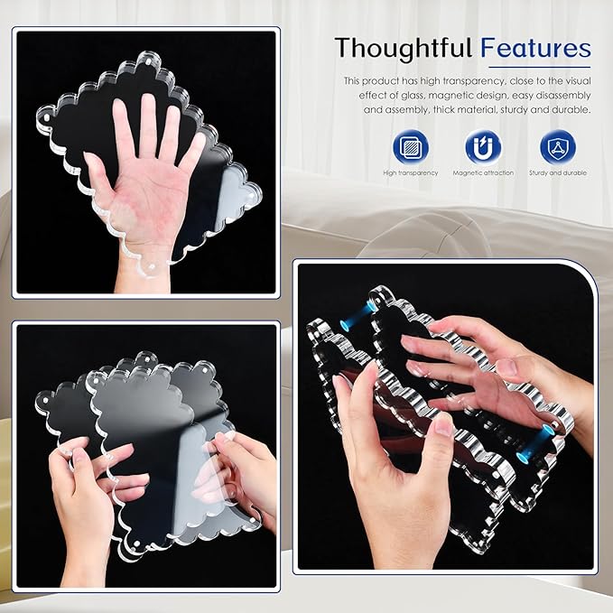 Magnetic Photo Frame 6×8Inch - 2Pack Acrylic Scalloped Glass Frames, 12+12mm Thick Double-Sided Design.Clear Picture Frame with Thick Block | Trendy Home Gift Set (2 Pack, 6×8)