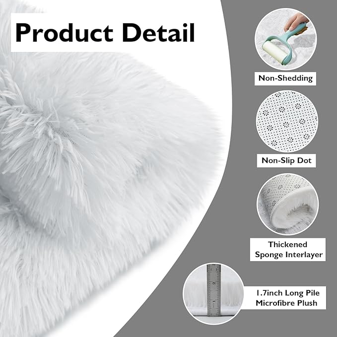 White Fluffy Round Area Rugs for Bedroom,6'X6'Shag Circle Area Rugs for Girls Room,Non Slip Fuzzy Plush Rug for Kids Room Living Room and Dorm Home Decor Rug