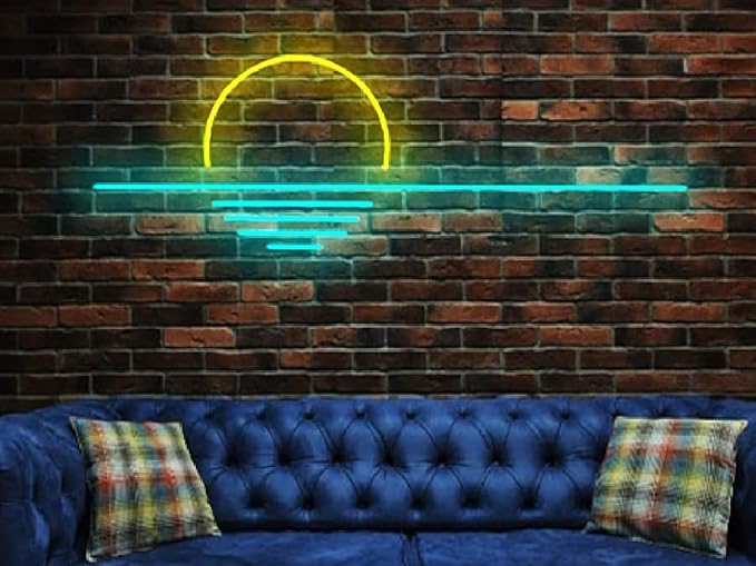 LED Decorative Lights USB Mountains Sunrise Sunset Led Neon Signs Home Decoration Wall Art Holiday Gift Brightness Adjustable 16.5''x9.5''