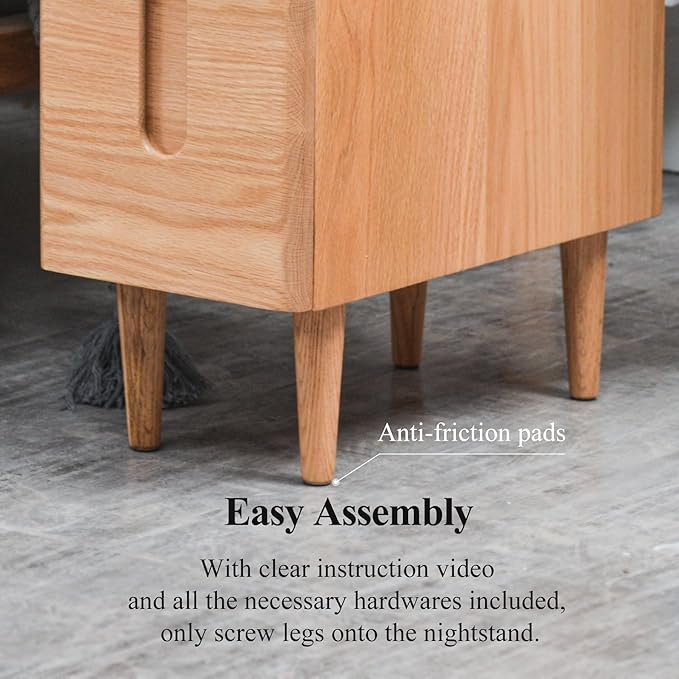 Mid Century Modern Nightstand, Narrow Nightstand, Minimalist Side Table for Bedroom, 2-Drawer Bedside Tables, (Natural, 9.84inches)