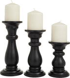 Deco 79 Mango Wood Decorative Candle Holder Turned Style Pillar Candle Stand, Set of 3 Candlestick Holder 10", 8", 6"H, Black