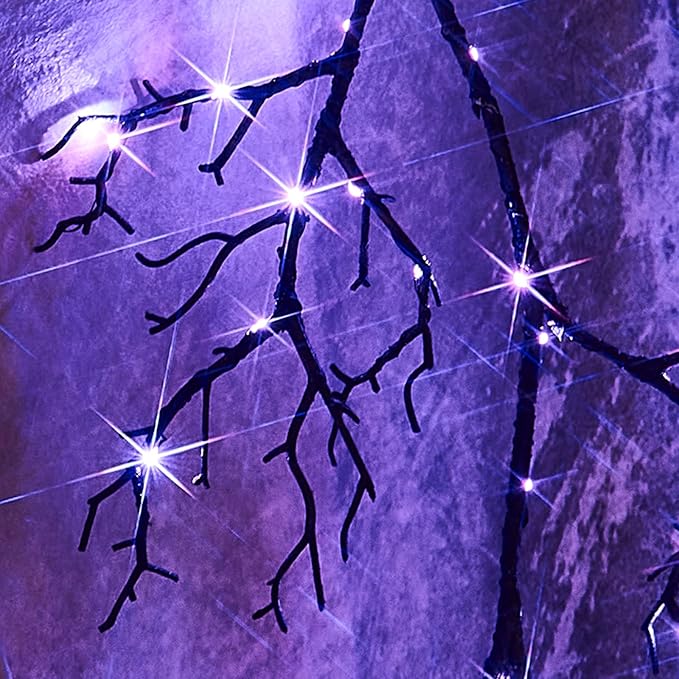 Birchlitland Halloween Lighted Garland 6FT 120L Orange and Purple Bi-Color LED Lights 8 Functions, Black Glittered Garland Lights Battery Operated for Indoor and Outdoor Halloween Party Decoration