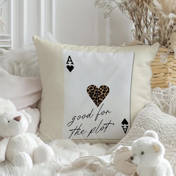 Trendy Retro Leopard Lucky Girl 8 Ball Throw Pillow Covers 18x18, Cheetah Print Room Decor, Funky Y2K Leopard Print Ace Poker Decorative Pillow Covers for Girls Room Dorm Apartment