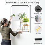 Fabuday Black Wall Mirror for Bathroom Over Sink - 20x30 Matte Metal Framed Rectangle Mirror, Rounded Rectangular Vanity Mirrors for Living Room, Bedroom, Entryway, Hallway, Horizontally/Vertically