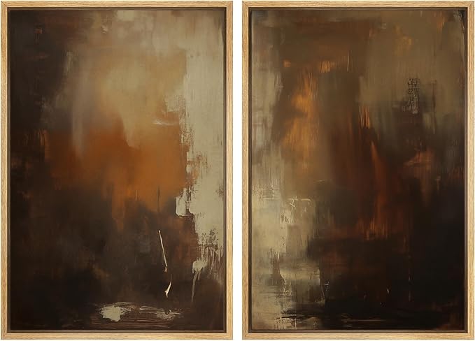 SIGNFORD Framed Canvas Print Wall Art Set Abstract Burnt Sienna and Beige Illustration Modern Art Decorative Nordic Nature for Living Room, Bedroom, Office - 24"x36"x2 Natural
