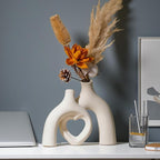 Snuggle Hollow Ceramic Decorative Vase, Modern Minimalist Nordic Boho Ins Style Vases for Home Decor Living Room Shelf Entryway Coffee Table or Console Décor (Matte Milky White)