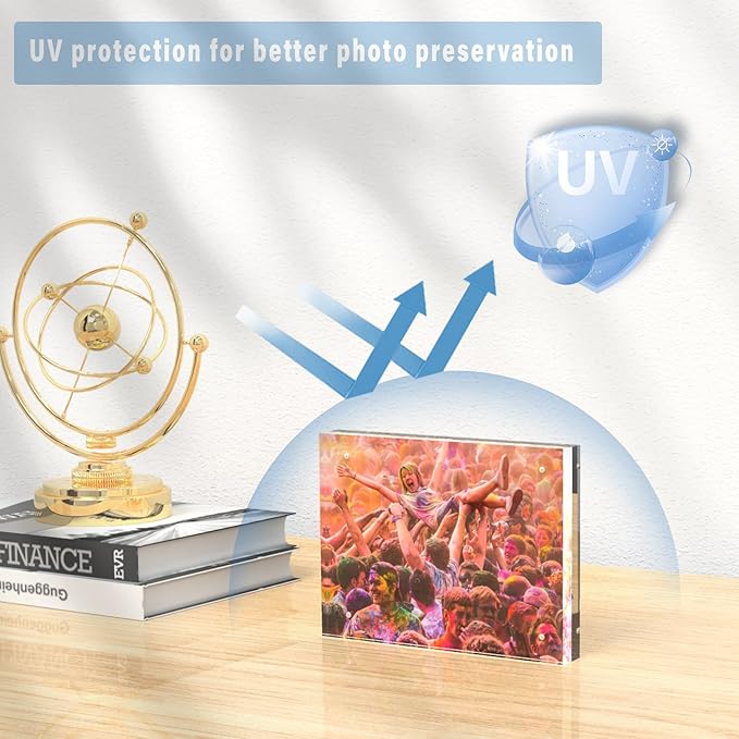 HELPLEX 5 Pack 8x10 Acrylic Picture Frames, 20mm Thicker Frameless Clear Frame, Double Sided Magnetic Frame, Free Standing Desktop Display Stand, UV Protection, Modern Style, 8x10 Size