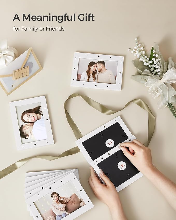 SONGMICS Collage Picture Frames, 4x6 for Wall Decor Set of 12, Multi Family Photo for Gallery Decor, Hanging Display, Assembly Required, Cloud White URPF026W01