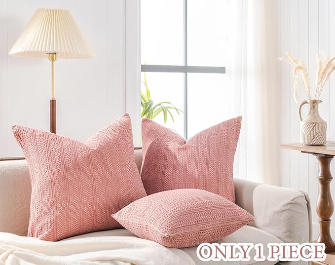 1pc 24x24 Pillow Cover Euro Sham Pillow Covers Cotton Euro Pillow Shams, Boho Throw Pillow Covers Large Decorative Square Pillowcase for Couch Bed, Coral Pink