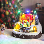 Christmas Village House Musical Christmas Collectible Buildings Camper Bonfire Train Rotation with LED Lights Vacation Village with USB Indoor Figurines Indoor Tabletop Decoration Xmas Decor
