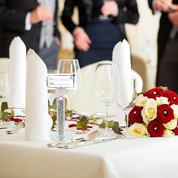 TACIDON 10Pcs Heart Table Number Holders with 10Pcs Table Numbers, Glamorous Crystal Crushed Diamond Place Card Holder, Table Card Holders for Home Wedding Dinner Party Events Decoration (Silver)