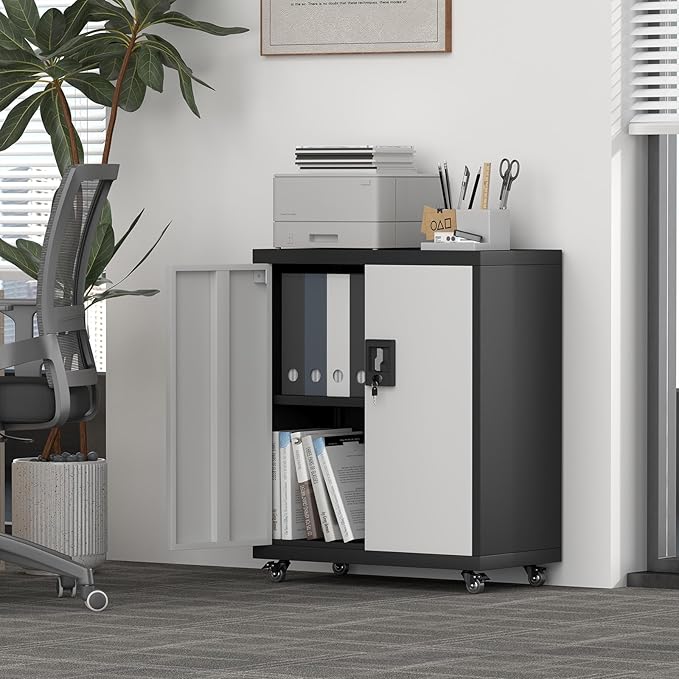 Locking Storage Cabinet,Steel Garage Cabinet with Wheels,Utility Tool Cabinet1 for Garage,Home Office and Warehouse
