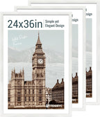 24x36 Poster Frame 3 Pack - White Woodgrain, Solid Wood Picture Frame, Wall Gallery Frame - Wall Hanging
