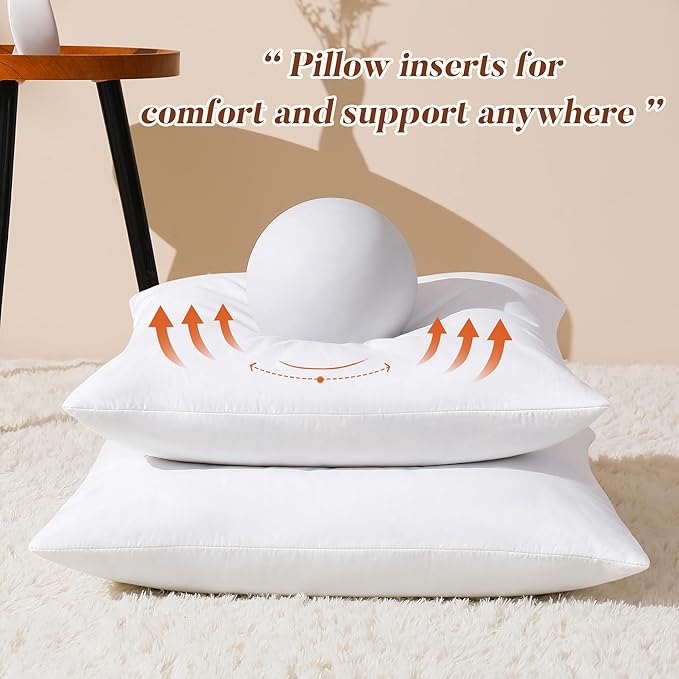 18x18 Pillow Inserts Set of 2, Natural Feather Down Pillows with 100% Cotton Cover, Throw Pillow for Bed, Couch and Sofa.