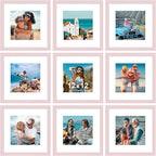 Vittanly 12x12 Picture Frame Set of 9 - Display 8x8 Photos with Mat or 12x12 Without Mat, Wall Mount Frames for Home Decor, Horizontal or Vertical (Pink)