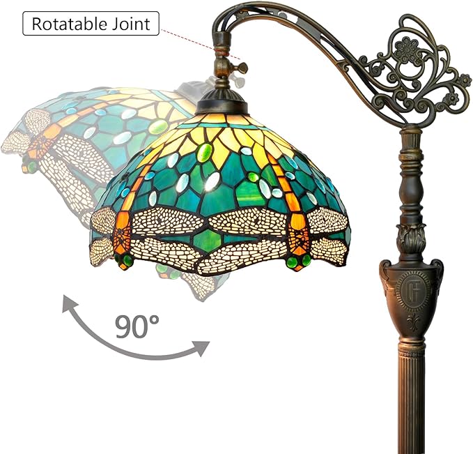 Tiffany Floor Lamp Green Dragonfly Stained Glass Lamp Adjustable Gooseneck Standing Reading Light 63 inches Tall Standing Lamp for Living Room Bedroom and Office