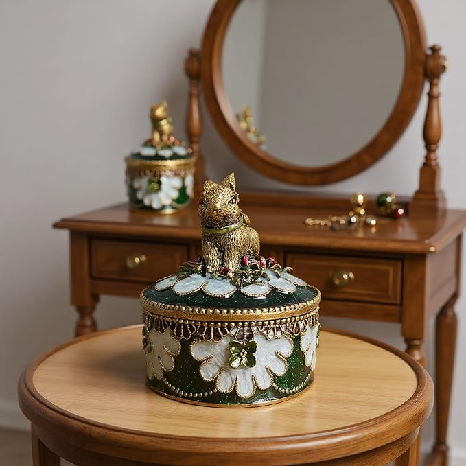 Handcrafted Rabbit Jewelry Box, Antique Gold Finish with Enamel Accents, Vintage Trinket Box for Rings and Small Keepsakes, Decorative Bunny Figurine Ornament