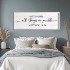 With God All Things are Possible Framed Wall Art, 40''×15'' Vintage Holy Religious Rustic Bible Verse for Christian God Jesus Christ Prayer, Positive Horizontal Inspirational Catholic Scripture Decor