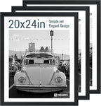 20x24 Picture Frame Set of 3, Textured Black Solid Wood Poster Frame, Wall Gallery Frame