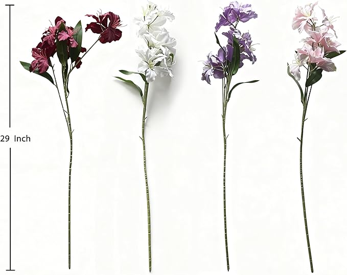 10-Bud Artificial Lily Flowers, 4 Pcs Fake Outdoor Flowers, UV Resistant Faux Flowers for Outdoor Planters, Silk Flowers for Wedding Decoration (Mixed)