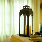 Bdor 2 Pack Luxury Black Metal Lanterns – 16" Tall Modern Hurricane Candle Lanterns with Tempered Glass Panels for Front Porch, Tabletop, Mantel, Wall Hanging, Garden, Indoor & Outdoor Décor