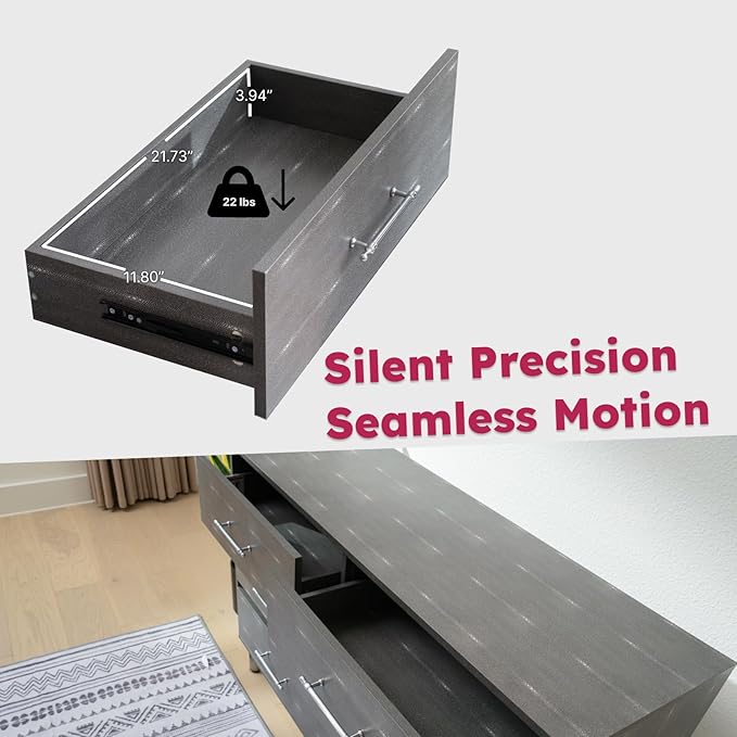 Grey Dresser for Bedroom, 6 Drawer Wood Dresser with Modern Storage Organizer, Wide Chest of Drawers for Clothes, Closet, Living Room