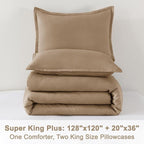 Litanika Comforters Taupe Super King Plus Size, 3 Pieces Lightweight Solid Bedding Set & Collections, All Season Fluffy Bed Set (128x120In Comforter & 2 Pillowcases)
