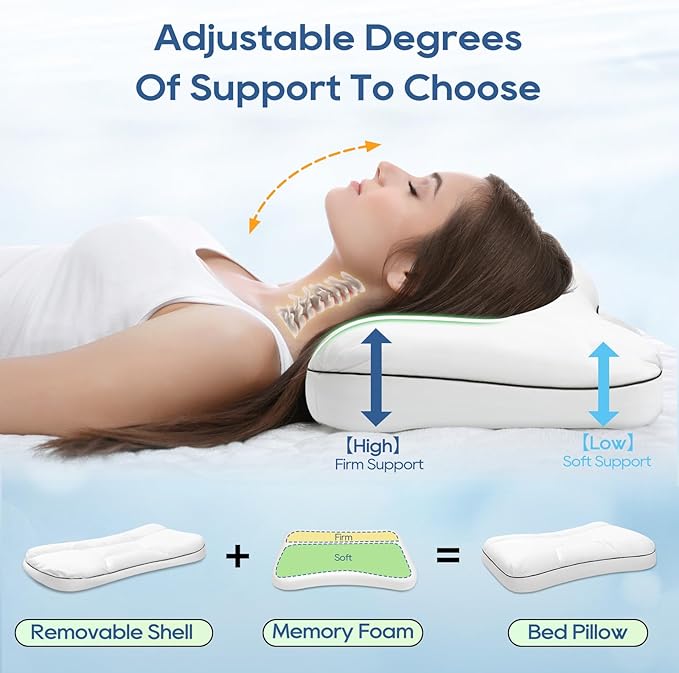 Basic Beyond Cervical Neck Pillow for Neck Pain Relief, 17*25*2.4 Cervical Pillow for Neck Correction, Memory Foam Ergonomic Pillow with Good Neck Support, Orthopedic Pillow for Back and Side Sleepers