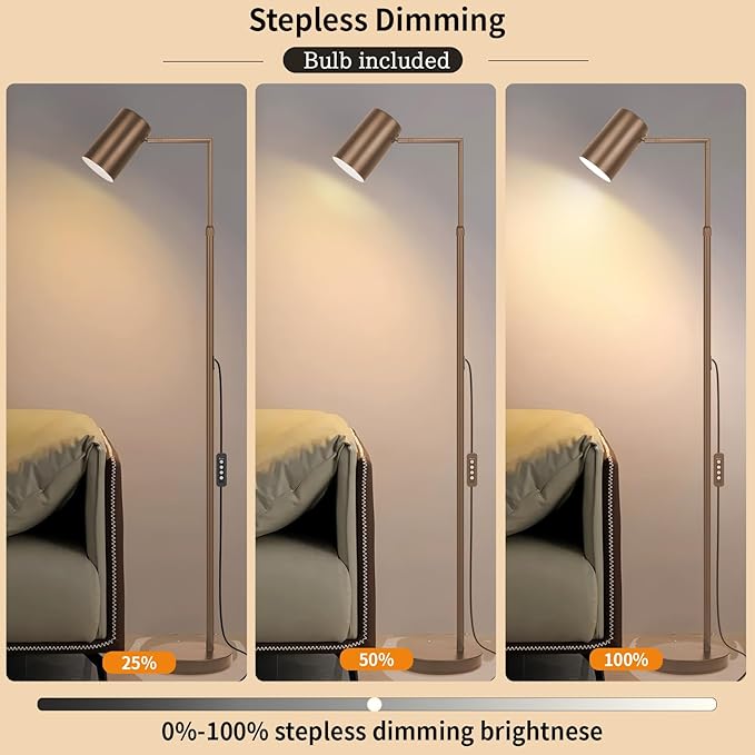 Arc Floor Lamp for Living Room with Timer, Stepless Dimmable,Height Adjustable Modern Reading Standing Lamps for Living Room,Reading Room,Office,LED Bulb Included (Brown-DM)