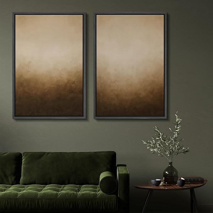 SIGNFORD Framed Canvas Print Wall Art Set Minimalist Gradient Brown Abstract Neutral Illustration Modern Art Decorative Nordic Nature for Living Room, Bedroom, Office - 16"x24"x2 Black