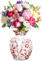 Chinoiserie Vase,6 inch Red and White Vase,Vintage Ceramic Vases,Flower Vase for Centerpiece,Chinese Cute Vases for Living Room, Office,Home Decor (Red White, Small)