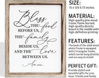 Christian Wooden Wall Sign, Dining Room Decors, Farmhouse Decor for Kitchen, Rustic Home Decor, Framed Wall Plaque Sign 15 * 11.5 inches, Bless the Food Before Us