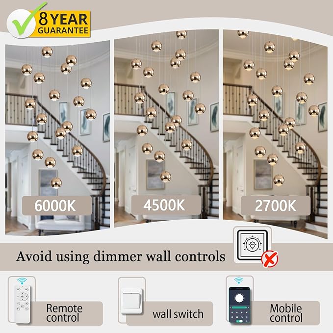 Farmhouse Crystal Chandelier, Luxury Hanging Lights High Ceiling Pendant Lighting for Foyer Staircase 24 Lights Gold Chandelier Dimmable 2700k-6000k